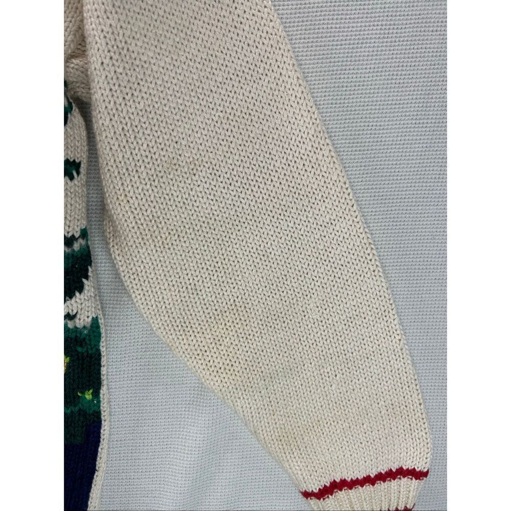 Vtg Casual Corner Christmas Sweater M Hand Knit Bear Tree Beaded Cottage Holiday - Picture 11 of 16